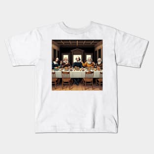 Geniuses United: Shakespeare, Einstein, da Vinci and Marie Curie Share a Feast Table Kids T-Shirt